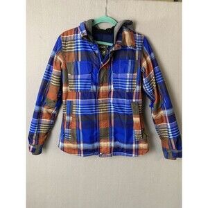 Burton Jacket Womens Size Small Blue Plaid Dry Ride Snowboard Ski Hooded